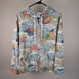 Lucky Brand Y2K Tropical Ocean Skater All Over Print Zip Hoodie Womens Large